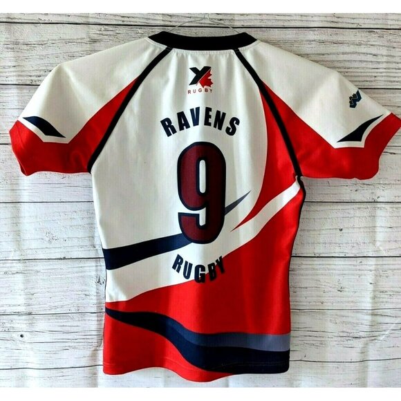 X-Treme Sports Wear Ravens Rugby Jersey Knit Red White Black Short Sleeve Size S - Picture 2 of 8